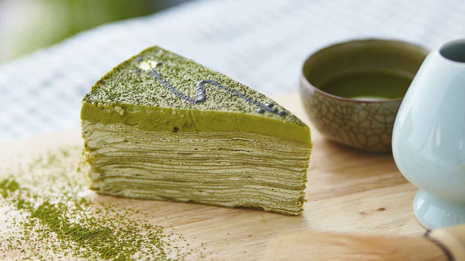 matcha green tea baked into a cake