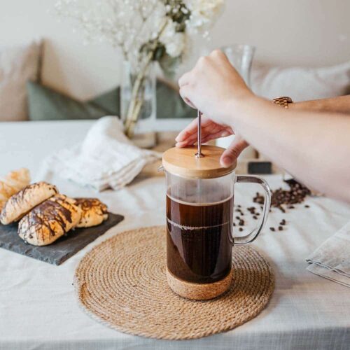 MELBOURNE Eco Friendl French Press Coffee Maker filtering coffee.