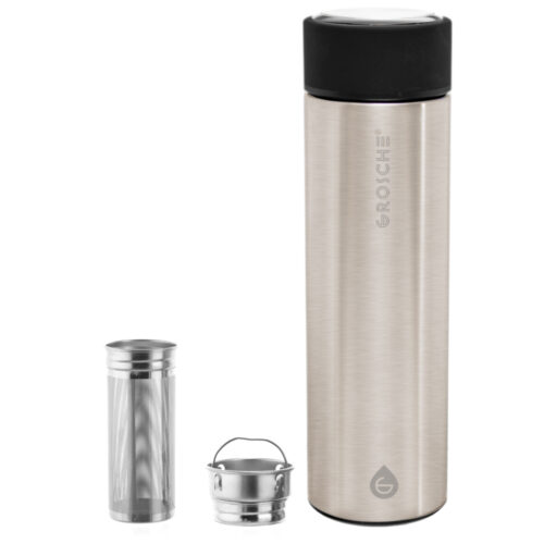 GROSCHE brushed steel chicago travel infuser tea bottle and travel mug with infuser