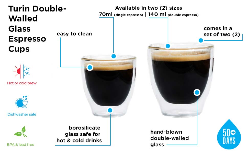 turin double walled espresso cups for coffee or tea small glasses borosilcate glass