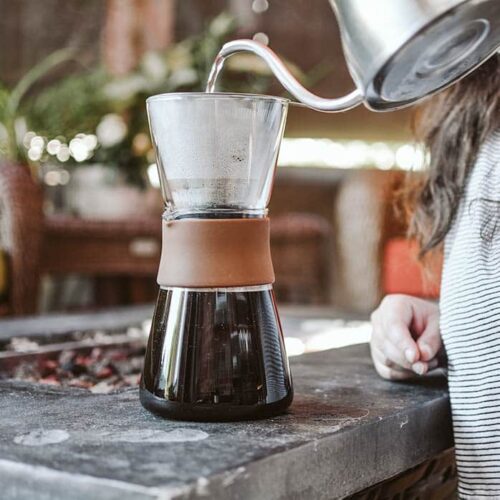 pour over coffee maker, pour over coffee with reusable filter, fine mesh stainless steel coffee filter, coffee carafe pour over set, pour over manual coffee brewer, double walled glass, GROSCHE Amsterdam