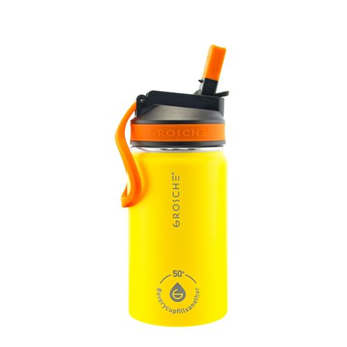 kids water bottle, kids water flask, water bottle for kids yellow, sip lid water bottle, 12 oz flask