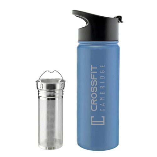 16 pz blue grosche chicago steel workout water bottle gym bottle, crossfit bottle infuser for tea and fruit, stainless steel crossfit water bottle tea infuser bottle, tea flask, fruit infuser water bottle