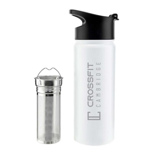 `6 oz white grosche chicago steel workout water bottle gym bottle, crossfit bottle infuser for tea and fruit, stainless steel crossfit water bottle tea infuser bottle, tea flask, fruit infuser water bottle