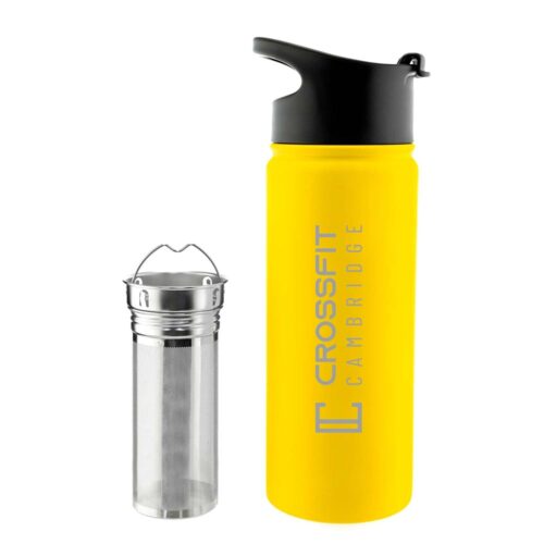 16 oz yellow grosche chicago steel workout water bottle gym bottle, crossfit bottle infuser for tea and fruit, stainless steel crossfit water bottle tea infuser bottle, tea flask, fruit infuser water bottle