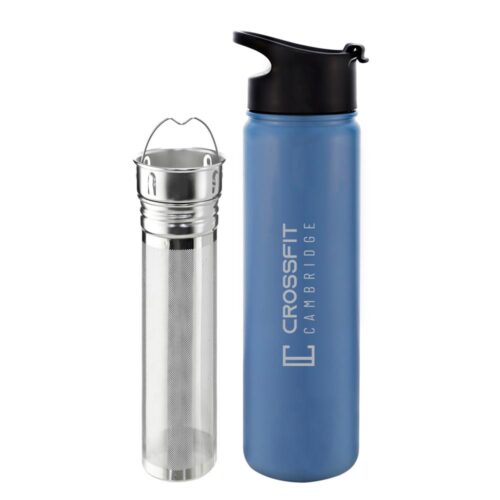 22 oz blue grosche chicago steel workout water bottle gym bottle, crossfit bottle infuser for tea and fruit, stainless steel crossfit water bottle tea infuser bottle, tea flask, fruit infuser water bottle