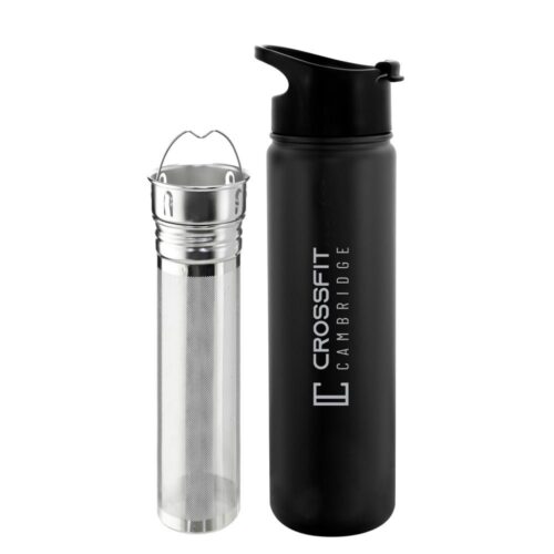 22 oz black grosche chicago steel workout water bottle gym bottle, crossfit bottle infuser for tea and fruit, stainless steel crossfit water bottle tea infuser bottle, tea flask, fruit infuser water bottle