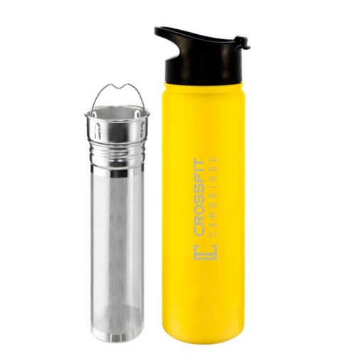 22 oz yellow grosche chicago steel workout water bottle gym bottle, crossfit bottle infuser for tea and fruit, stainless steel crossfit water bottle tea infuser bottle, tea flask, fruit infuser water bottle