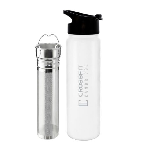 22 oz white grosche chicago steel workout water bottle gym bottle, crossfit bottle infuser for tea and fruit, stainless steel crossfit water bottle tea infuser bottle, tea flask, fruit infuser water bottle