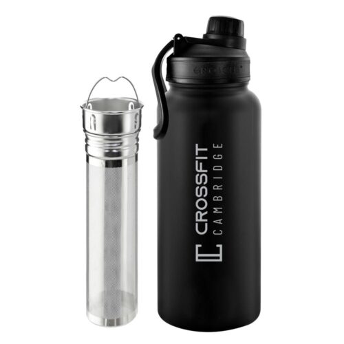 32 oz black grosche chicago steel workout water bottle gym bottle, crossfit bottle infuser for tea and fruit, stainless steel crossfit water bottle tea infuser bottle, tea flask, fruit infuser water bottle