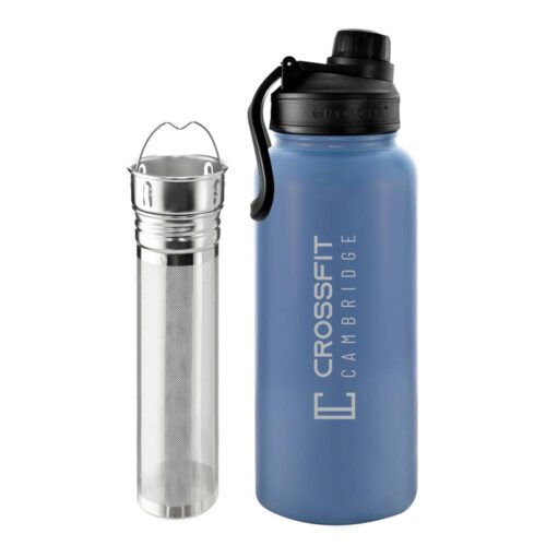 32 oz blue grosche chicago steel workout water bottle gym bottle, crossfit bottle infuser for tea and fruit, stainless steel crossfit water bottle tea infuser bottle, tea flask, fruit infuser water bottle