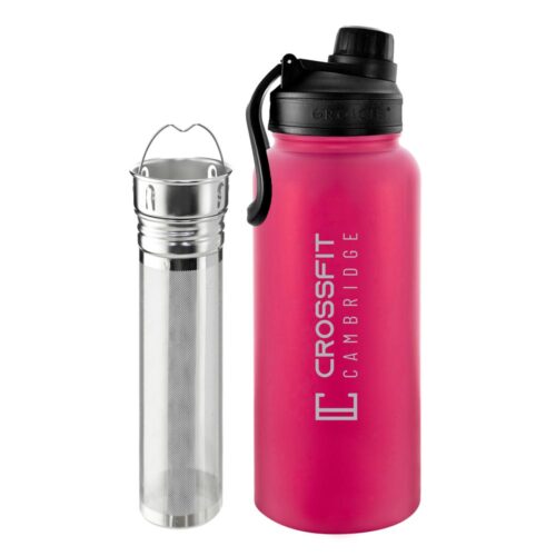 32 oz pink grosche chicago steel workout water bottle gym bottle, crossfit bottle infuser for tea and fruit, stainless steel crossfit water bottle tea infuser bottle, tea flask, fruit infuser water bottle