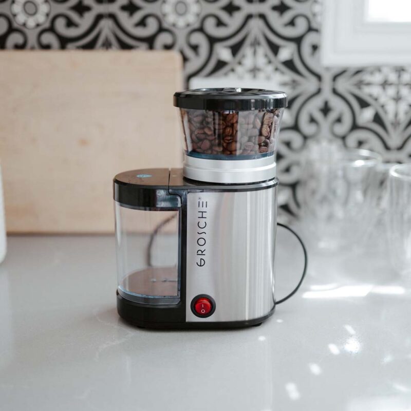 grosche bremen burr coffee grinder, budget burr grinder, electrical burr grinder. cheap burr coffee grinder, canada, compact grinder, powerful coffee grinder, espresso grinder, coffee bean grinder