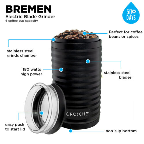 grosche bremen blade coffee grinder, budget coffee grinder, spice grinder, spice mill, cheap coffee grinder